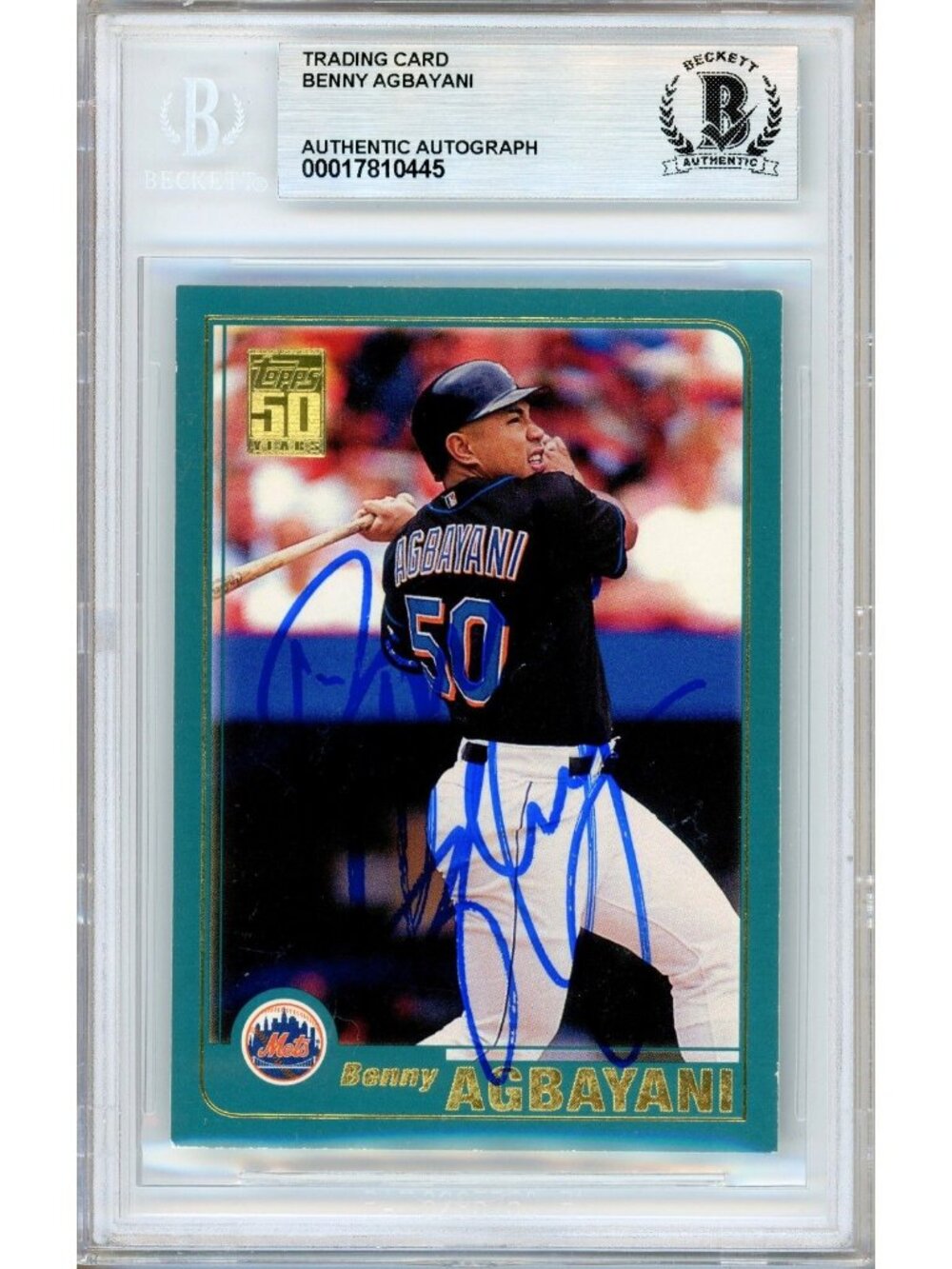 Benny Agbayani Signed 2001 Topps #565 New York Mets Card Beckett BAS Slabbed